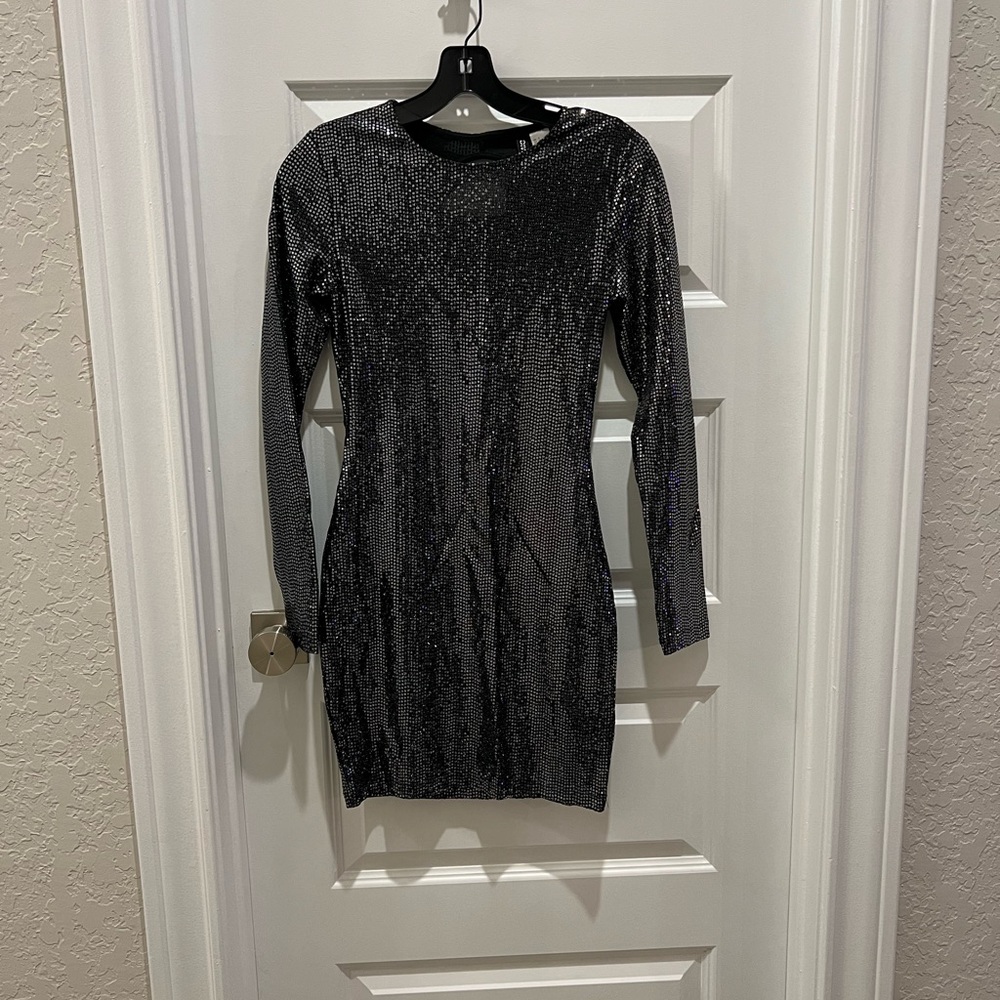 H&M Shimmering Black Long Sleeve open back Dress